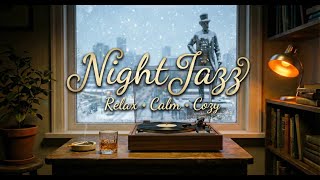 Winter Night in Vancouver - Warm Smooth Jazz/ Retro Jazz & Snow Falling | Relaxing Ambience Reading