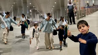 Kareena Kapoor Khan Seen Handling His Naughty Son Jeh Along With Taimur At Mumbai Airport Today