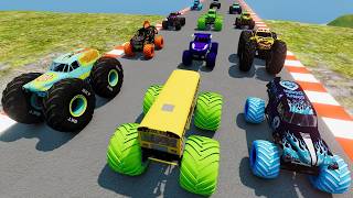 Bigfoot School Bus Monster Truck New Challenge & Epic Race Jumps and Crashes with BeamNG