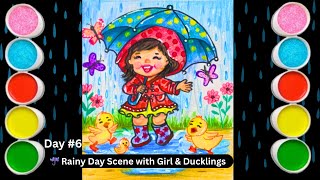 Rainy Day Joy 🌂🐥 | Girl & Ducklings in the Rain | Step-by-Step Drawing & Coloring