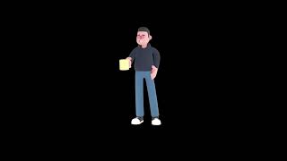 3D Cartoon Programmer Turntable | Happy Coffee Mug Pose