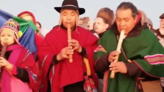 Sikuris sin Fronteras celebrating summer solstice from Stonehenge, UK 2018