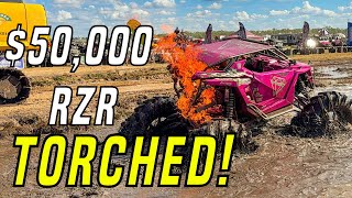  RZR bursts into flames in the BIG TIRE bounty hole at Redneck Yacht Club | King of the Deep