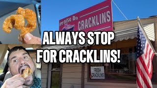 Picking up fried pork fatback 🐷 from the roadside cracklin’ spot in Mississippi