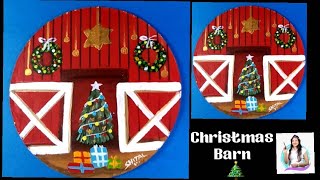 Red Winter Barn acrylic painting tutorial step by step for beginners