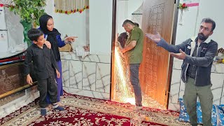 Abdullah making grandson's doors and Fatima preparing a great lunch