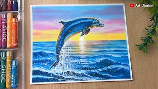 Drawing a Dolphin in Ocean with Oil Pastel - Step-by-step tutorial 🎨✨ 🐬