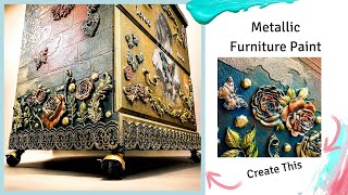 DIY Furniture Dresser Makeover / Metallic Paint and IOD Resin Molds with Redesign with Prima
