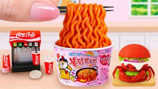 How To Cook Miniature Korean Noodles with Crab Cheese Burger  by Tony Mini Food