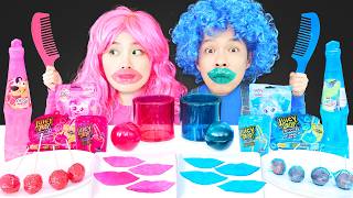 Pink Food 💗 vs. Blue Food 💙 Dessert Gummy Mukbang | Attu and Acha