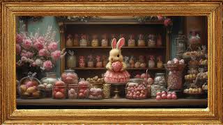Easter Bunny Candy Shop in 4K | 5 Hours Vintage Easter Screensaver in Gold Frame