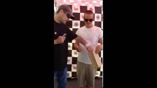 Tazy gives Kevin of The Interrupters a SKAcademy Award during Warped Tour Pomona - 08/07/16