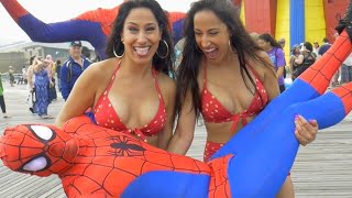 SPIDERMAN Flash Mob Takes Over The Beach! Amazing Heroes in Real Life part 2!