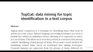 TopCat data mining for topic identification in a text corpus
