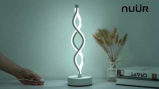 NUÜR Infinity Spiral LED Table Lamp Black, Dimmable Metallic Beside Lamp with Touch Contro