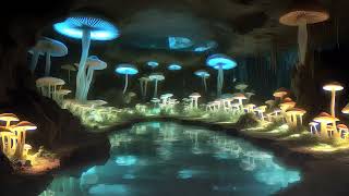 [4K] Holographic Spa In a Cave With Mushrooms [NO COPYRIGHT]