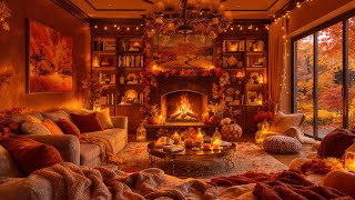 Relaxing Cozy Autumn Living Room 🍂 Fireplace Ambience for Sleep, Relax & Study | Warm Fall Vibes