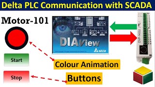 Delta DIAView SCADA Communication with DVP14SS2 PLC | Button Creation & Color Animation | Hindi