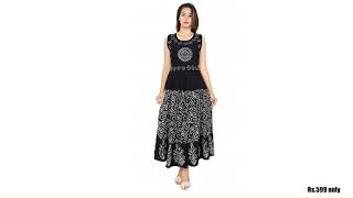 Banglory Silk Embroidered Gown with Jacket AND Cotton Block Print Black Maxi Dress for Women