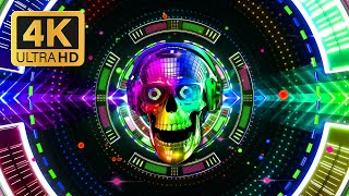 [4K] Night Music Neon Disco Skull - 3 Hours Background Party For Bar, Club