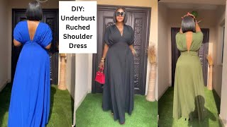 How to cut this Stylish Ruched Shoulder Dress with Flare