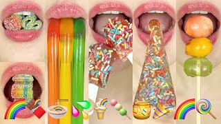 asmr RAINBOW EMOJI FOOD 🌈🍫🍜💦🍦🍡🍯🎉🌈🍭 무지개 이모지 먹방 eating sounds
