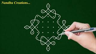 9 dots melikala muggulu, Beginners 9 dots kolam, simple rangoli, 9 pulli sikku kolam