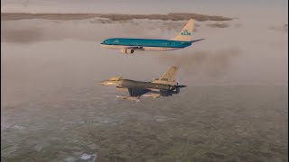 F-16 escorting KLM32A to Schiphol (EHAM) #live #IVAO