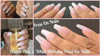 Ombre Pink & White Birthday Press On Nails 💅