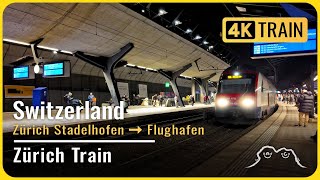 Night Switzerland Zürich Stadelhofen → Flughafen 4K |Calm Train Ride Ambience for Study & Relaxation