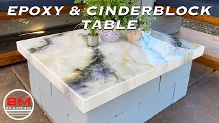 Easy Cinderblock and Epoxy Patio Table / Epoxy Resin Countertop pour // Concrete Table
