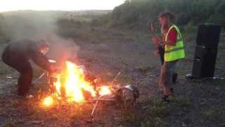 Population Pods drummer plays burning drum kit