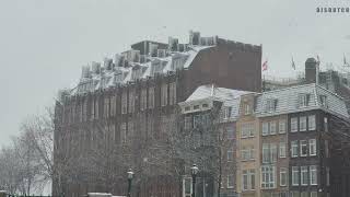 2026 Amsterdam city centre covered in snow.