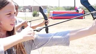Freedom Fun Hoverball. Two players try to shoot floating targets with bows & foam-tipped arrows.