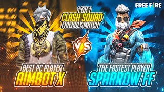 SPARROW FF VS AIMBOT X 😍 1VS1 CLASH SQUAD // PC VS MOBILE // FULL GAMEPLAY 👽💖