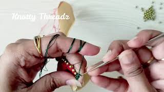 New Double Color Slant Arch Saree Kuchu Design With Gold Beads | Over Lapping Arch Saree Tassels