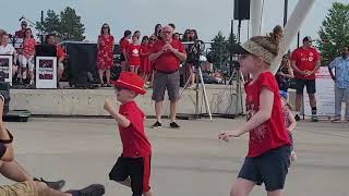Singing of O Canada on Canada Day at Meridian Place Barrie On.