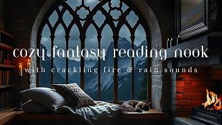 Cozy Rainy Day in a Castle 🌧️ | Fantasy Reading Nook with Fireplace, Candles & Sleeping Cat