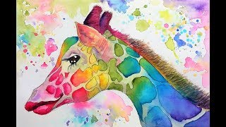LIVE! Rainbow Giraffe in Watercolor 12:30pm ET