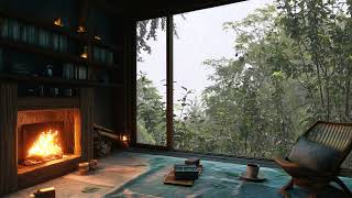 Rain on forest cabin with wind and rain sounds for sleeping