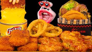 ASMR EXTRA CHEESY MOZZARELLA STICKS & JUICY BURGER MUKBANG EATING SOUNDS