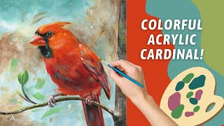 FUN with REDS! Acrylic CARDINAL Painting! Bird Painting with POPS of Color!