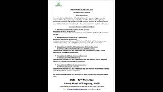 Pinnacle Life Science – Walk-In Interviews for QA / QC / Production / Maintenance / Warehouse