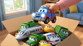 Car Song for Kids | Vehicles, Trucks & Police Car in a Box | Nursery Rhymes