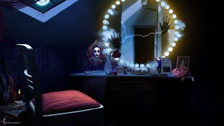 Haunted Dressing Room ASMR Ambience | Rain, Thunderstorm, Spooky Sounds, Eerie Music & More 🕸️🕯️