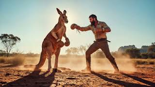 man boxing a kangaroo