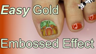 Gold EMBOSSED Pumpkin Toenail Art Tutorial | Madam Glam | Halloween 2023