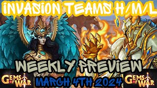 Invasion Teams H/M/L Weekly Preview PVP Soulforge Epic Trials | Gems of War Live March 4th 2024