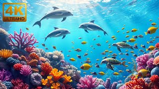 🌊 4K ULTRA HD RELAXING MUSIC | Soft PIANO & Side Flute | Vibrant Underwater Paradise 🐬
