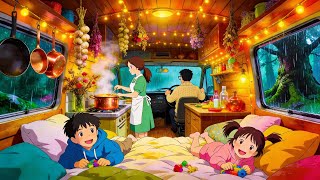 Heavy Rain in Ancient Forest RV Camping 🌧️ Cooking & Sleeping in a Moving Castle | Ghibli Style ASMR